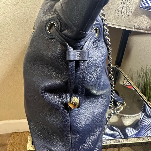 Tory Burch Marion Slouchy Large Navy Blue Leather Tote - Picture 4 of 8